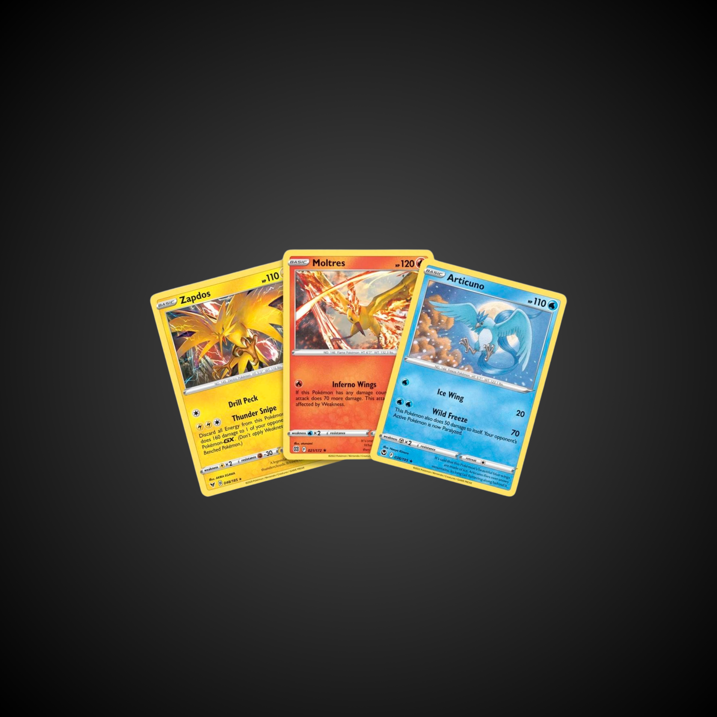 Articuno, Zapdos & Moltres Cards with 2 Booster Packs & Coin