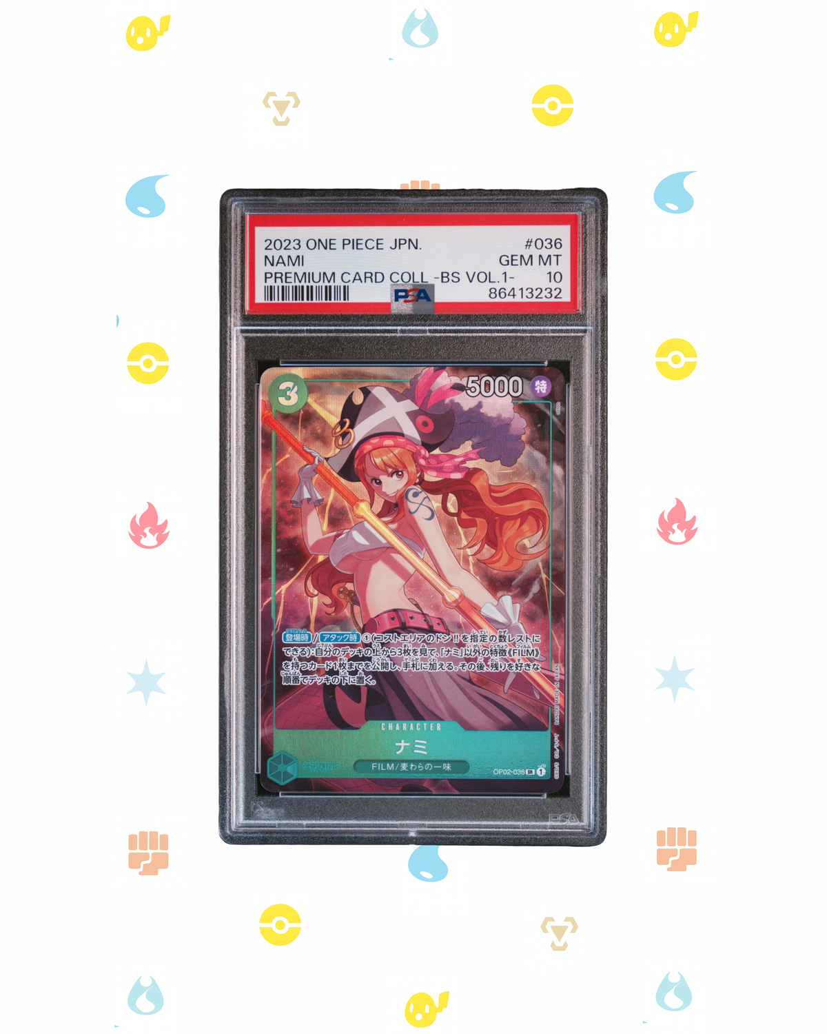 2023 One Piece Japanese Nami OP02-036 SR – Premium Card Collection Best Selection Vol. 1 – PSA 10 Gem Mint